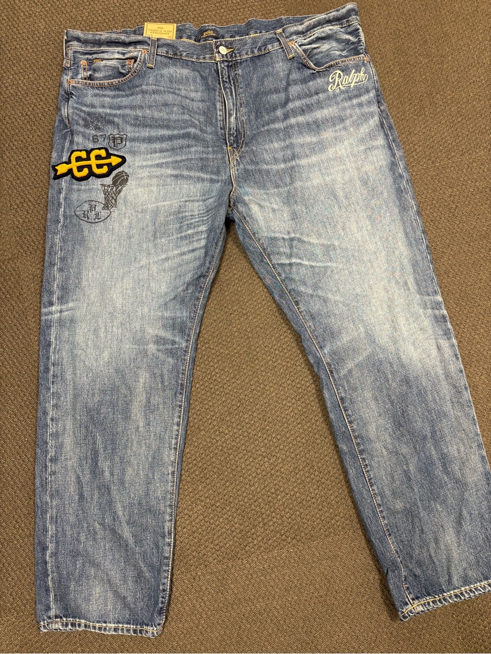 NWT Polo Ralph Lauren Big&Tall Graphic Blue Varick Slim Straight Jeans 44Bx30